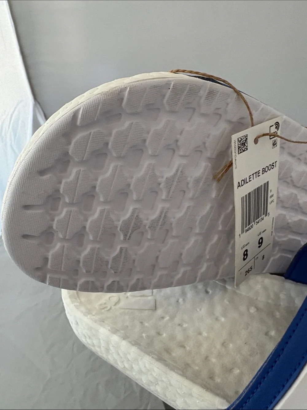 New Adidas Men’s Adilette Boost Slide Sandals - Blue/White Size 8 m / 9 w